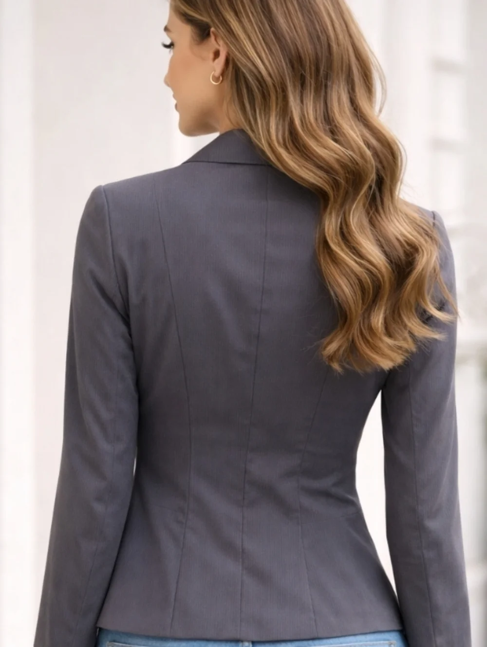 Vera Moda | Gray Pinstripe Blazer Tailored Single-Breasted Lined Size 38 - Picture 3 of 10